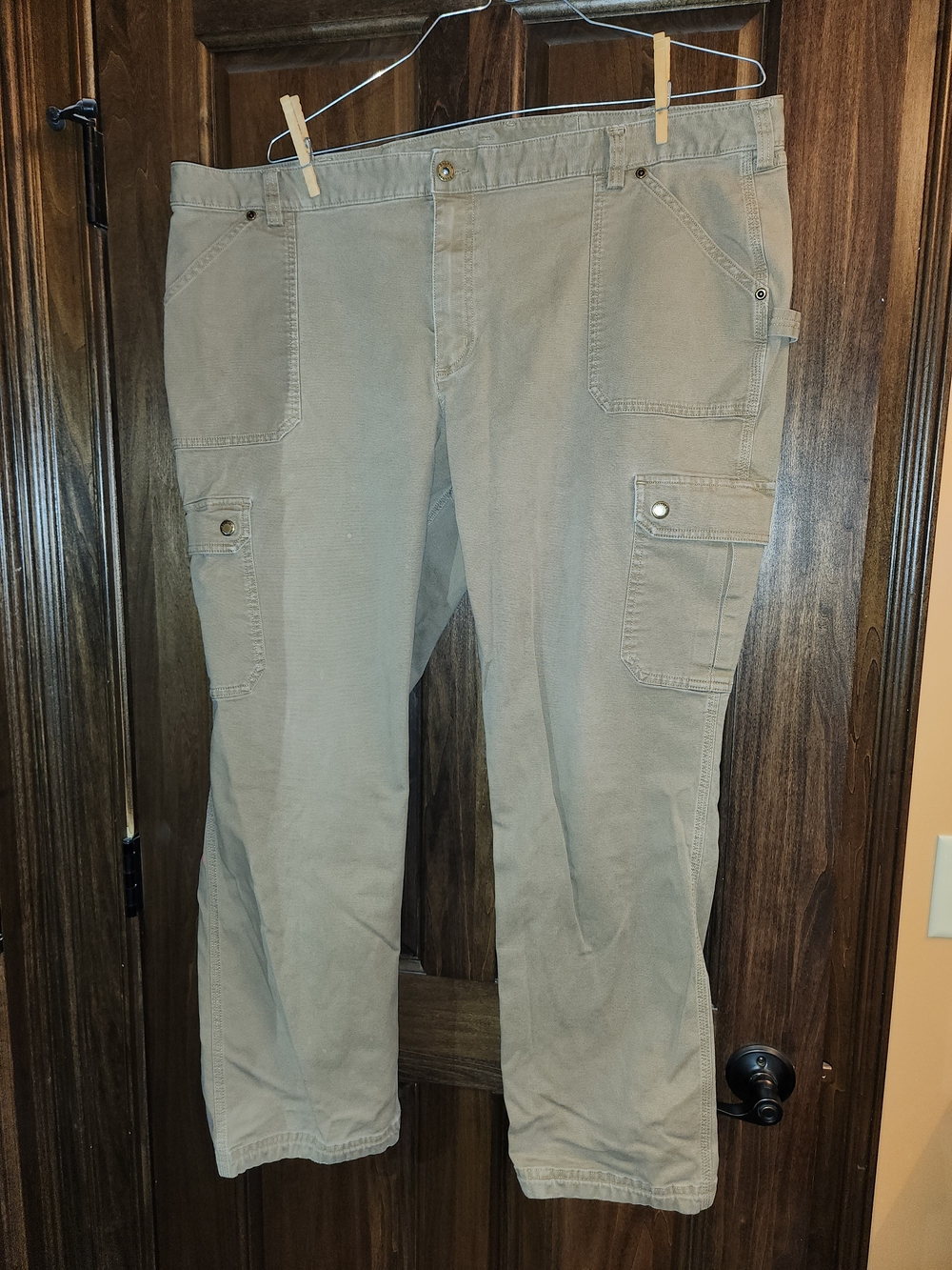 Duluth Trading Co Women's Fire Hose Boot Cut Cargo Pants in Light Khaki 22x31
